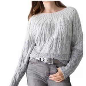 WHITE HOUSE BLACK MARKET Sz Small Gray Gradient Chunky Knit Crop Wool Bl.Sweater